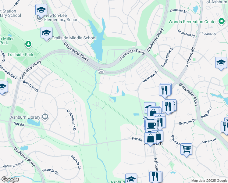 map of restaurants, bars, coffee shops, grocery stores, and more near 43590 Mirror Terrace in Ashburn