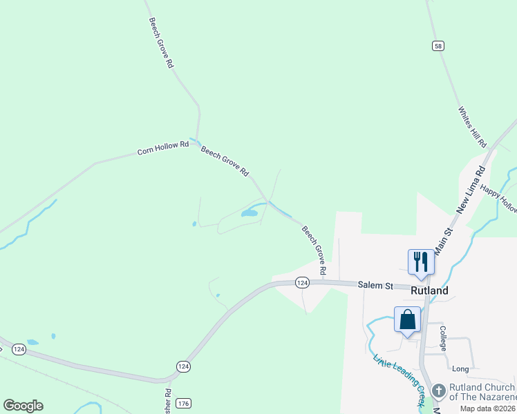 map of restaurants, bars, coffee shops, grocery stores, and more near 33015 Beech Grove Road in Rutland