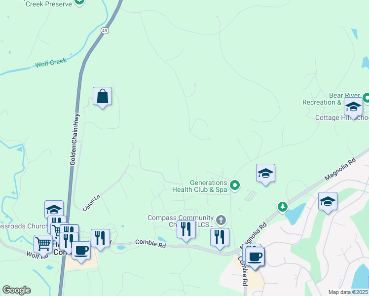 map of restaurants, bars, coffee shops, grocery stores, and more near 21733 Armstrong Road in Grass Valley