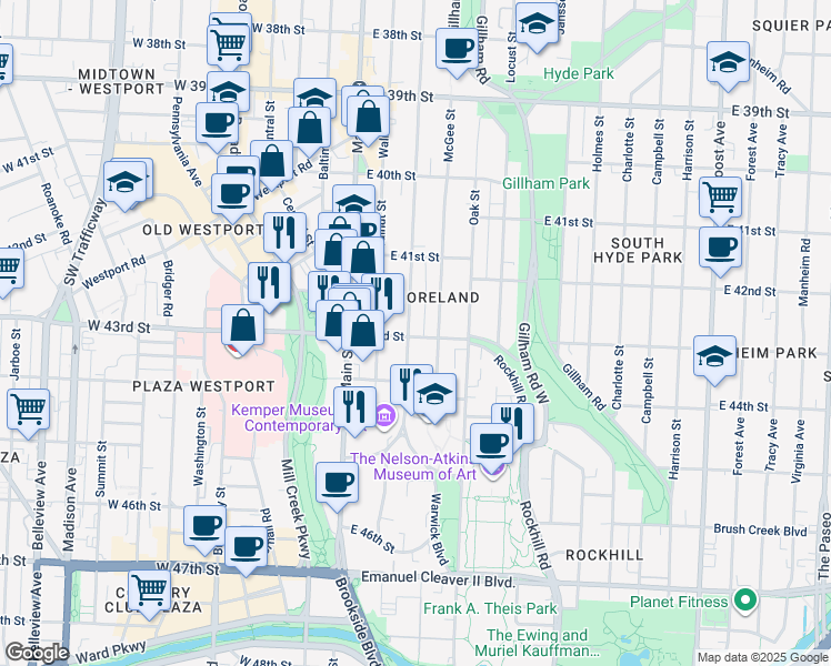 map of restaurants, bars, coffee shops, grocery stores, and more near in Kansas City