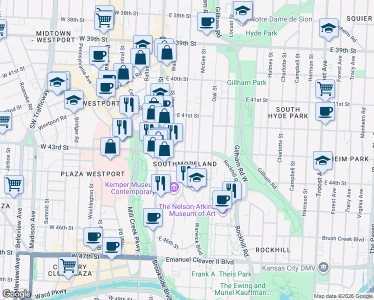 map of restaurants, bars, coffee shops, grocery stores, and more near in Kansas City