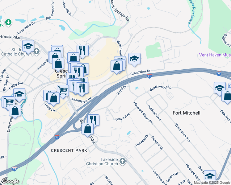 map of restaurants, bars, coffee shops, grocery stores, and more near 2332 Royal Drive in Fort Mitchell