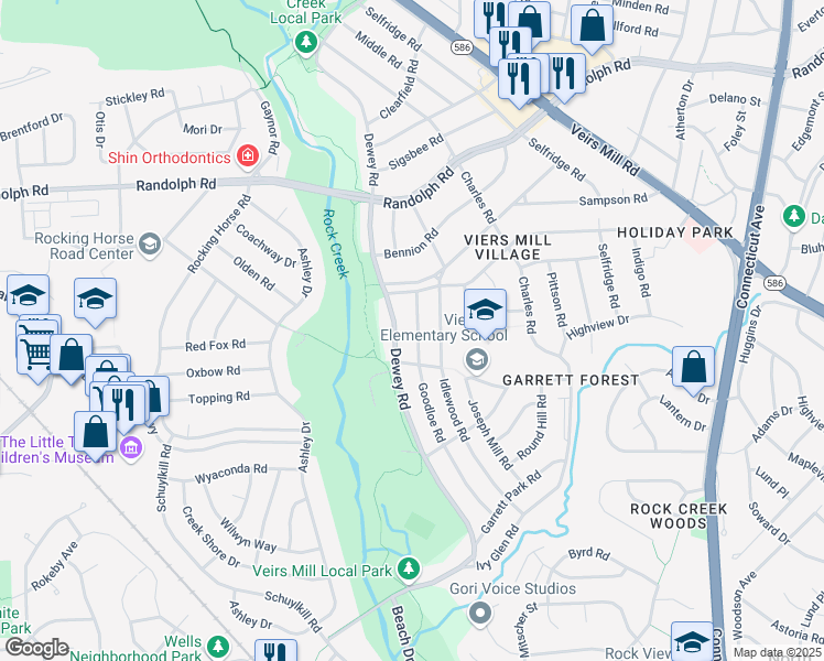 map of restaurants, bars, coffee shops, grocery stores, and more near 11808 Goodloe Road in Silver Spring