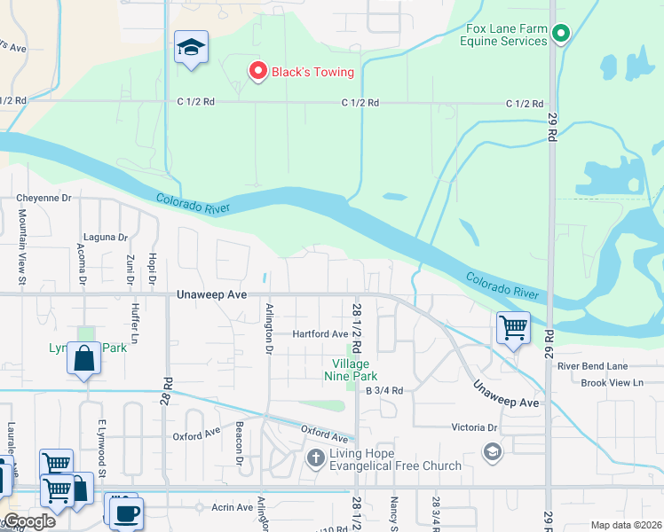 map of restaurants, bars, coffee shops, grocery stores, and more near 308 Beaver Street in Grand Junction