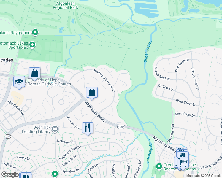 map of restaurants, bars, coffee shops, grocery stores, and more near 20539 Quarterpath Trace Circle in Sterling