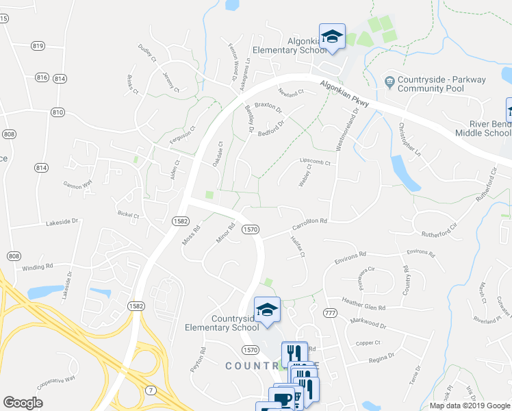 map of restaurants, bars, coffee shops, grocery stores, and more near 14 Austen Court in Sterling