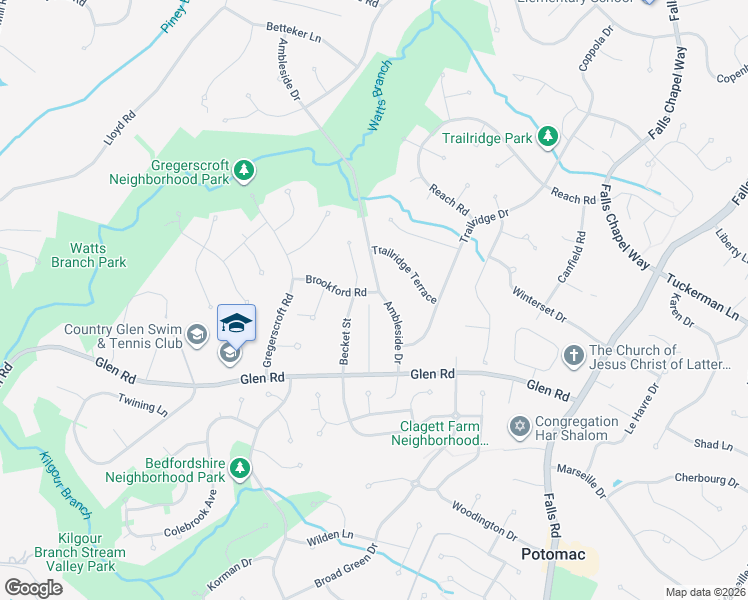 map of restaurants, bars, coffee shops, grocery stores, and more near 9700 Brookford Road in Rockville