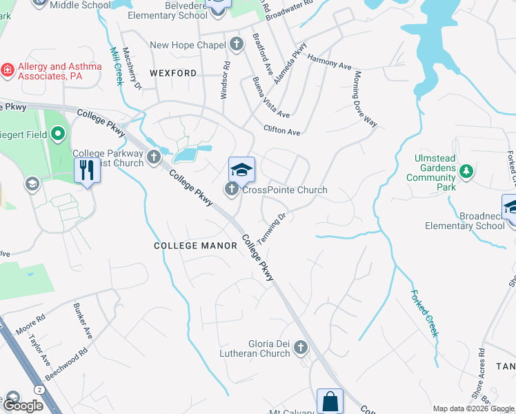 map of restaurants, bars, coffee shops, grocery stores, and more near 1066 Brightleaf Drive in Arnold