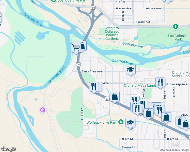 map of restaurants, bars, coffee shops, grocery stores, and more near 1741 Laveta Street in Grand Junction