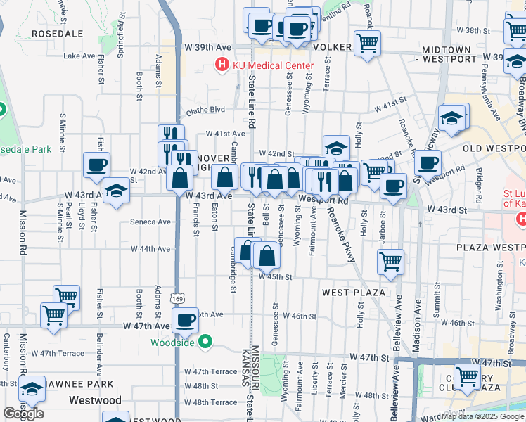 map of restaurants, bars, coffee shops, grocery stores, and more near 4316 Bell Street in Kansas City