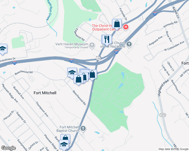 map of restaurants, bars, coffee shops, grocery stores, and more near 2150 Dixie Highway in Fort Mitchell
