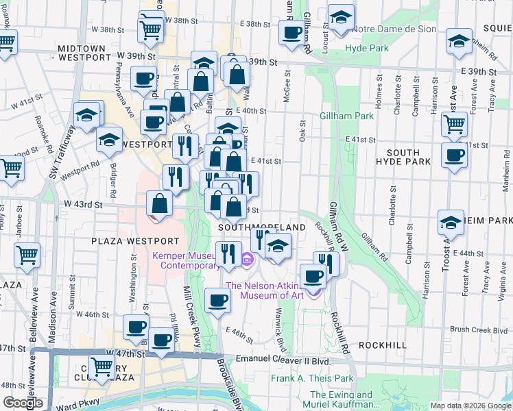 map of restaurants, bars, coffee shops, grocery stores, and more near in Kansas City