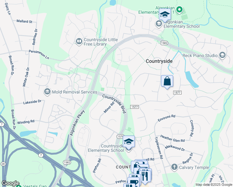 map of restaurants, bars, coffee shops, grocery stores, and more near 5 Austen Court in Sterling