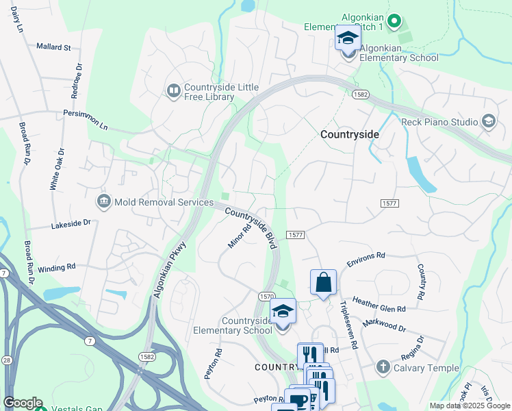 map of restaurants, bars, coffee shops, grocery stores, and more near 5 Austen Court in Sterling