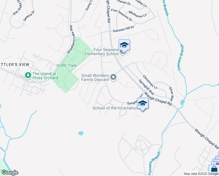 map of restaurants, bars, coffee shops, grocery stores, and more near 2510 Symphony Lane in Gambrills