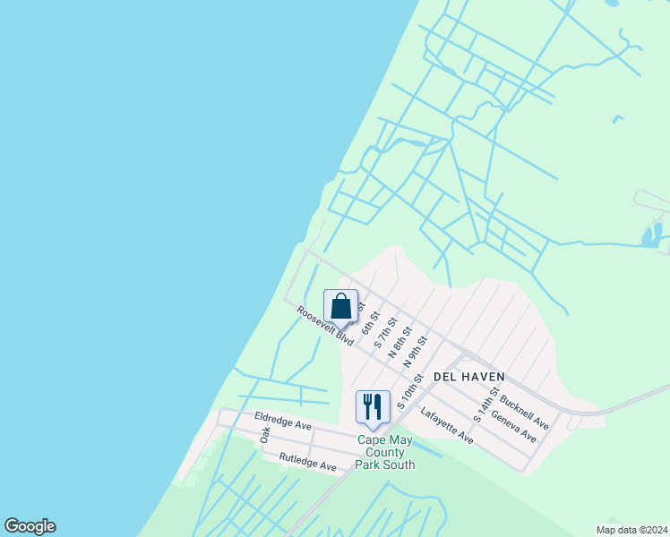 map of restaurants, bars, coffee shops, grocery stores, and more near 1300 Millman Boulevard in Middle Township