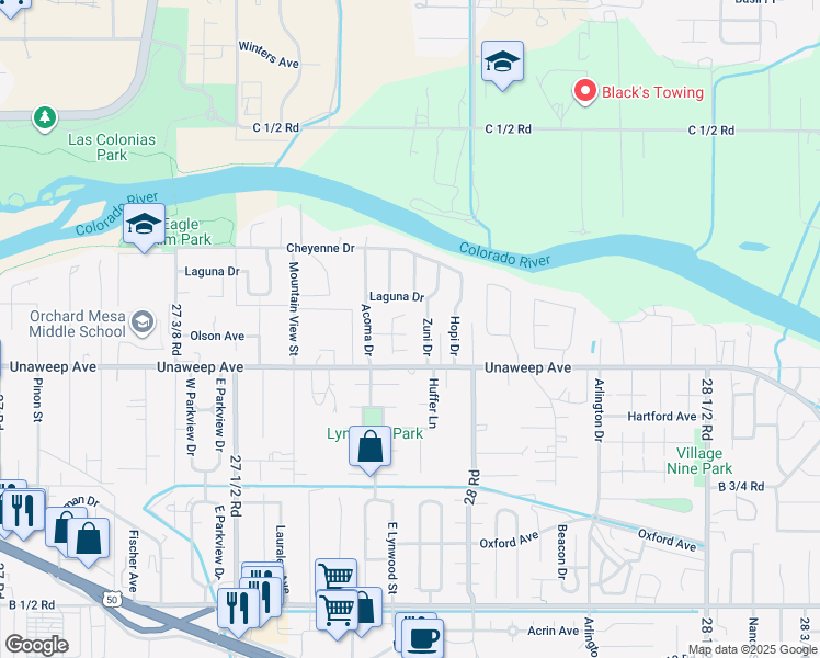 map of restaurants, bars, coffee shops, grocery stores, and more near 2788 Helena Court in Grand Junction