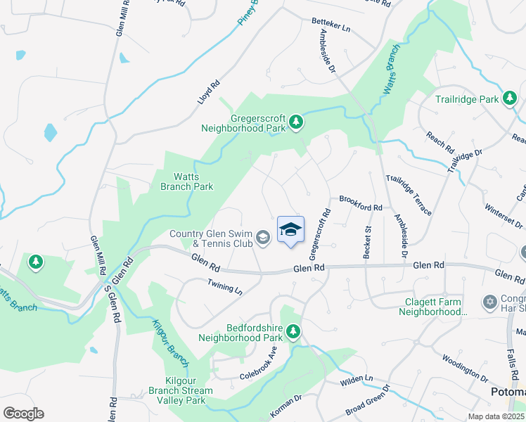 map of restaurants, bars, coffee shops, grocery stores, and more near 11812 Hunting Ridge Court in Potomac