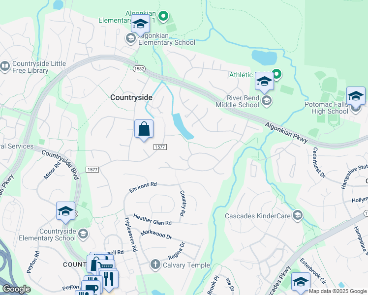 map of restaurants, bars, coffee shops, grocery stores, and more near 5 Steed Place in Sterling