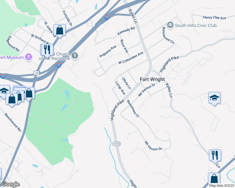 map of restaurants, bars, coffee shops, grocery stores, and more near 410 Werner Drive in Covington