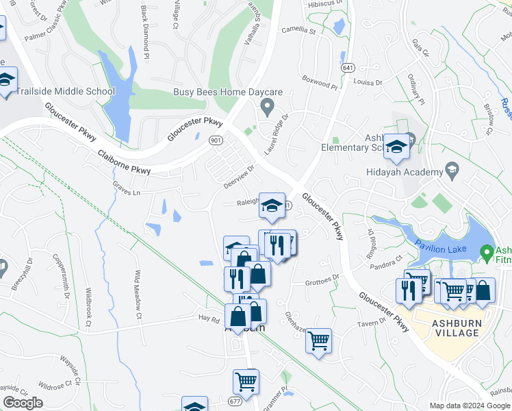 map of restaurants, bars, coffee shops, grocery stores, and more near 43737 Raleigh Place in Ashburn