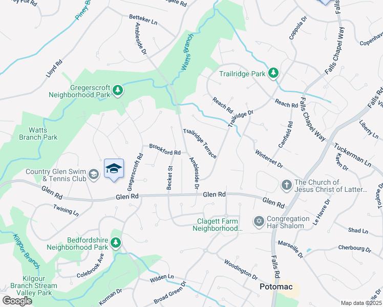 map of restaurants, bars, coffee shops, grocery stores, and more near 11733 Ambleside Drive in Potomac