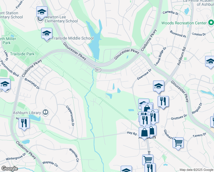 map of restaurants, bars, coffee shops, grocery stores, and more near 20477 Rolling Water Terrace in Ashburn