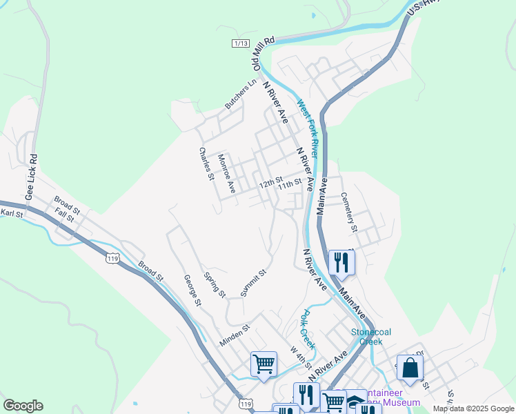map of restaurants, bars, coffee shops, grocery stores, and more near 1119 11th St in Weston