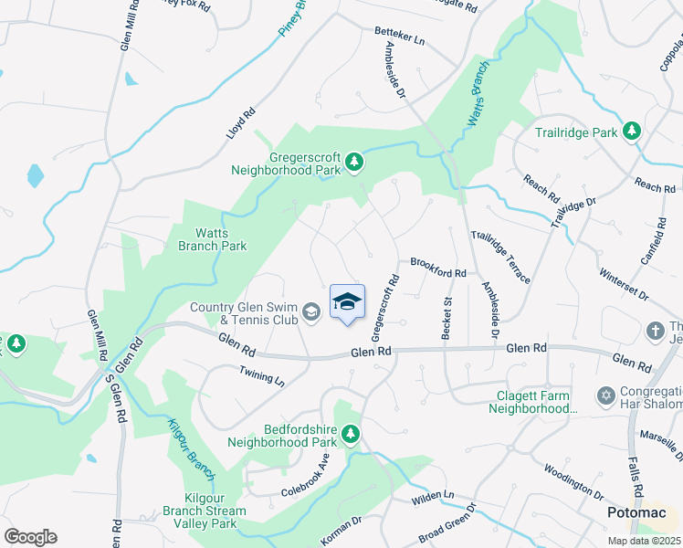 map of restaurants, bars, coffee shops, grocery stores, and more near 10012 Weatherwood Court in Potomac