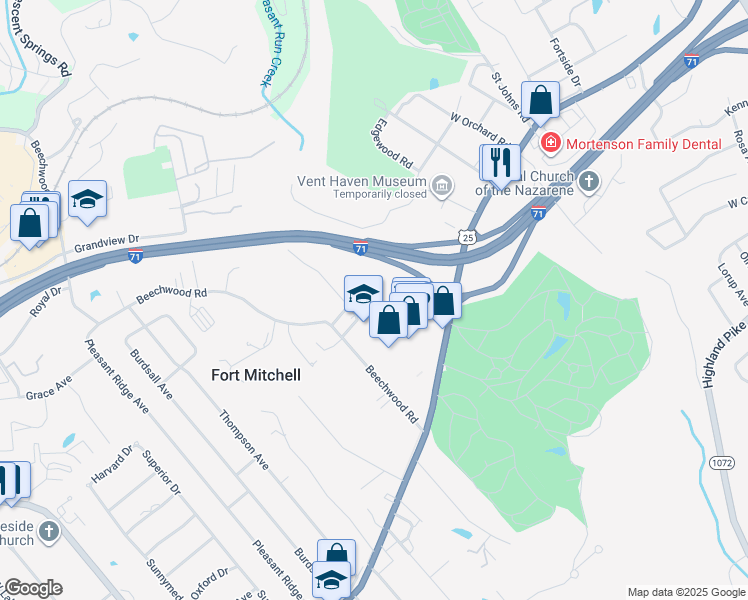 map of restaurants, bars, coffee shops, grocery stores, and more near 50 Beechwood Road in Fort Mitchell