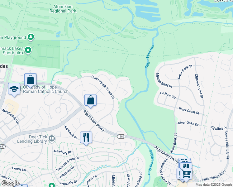 map of restaurants, bars, coffee shops, grocery stores, and more near 20436 Brightwater Pl in Sterling