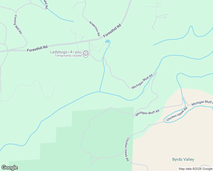 map of restaurants, bars, coffee shops, grocery stores, and more near 6001 Michigan Bluff Road in Foresthill