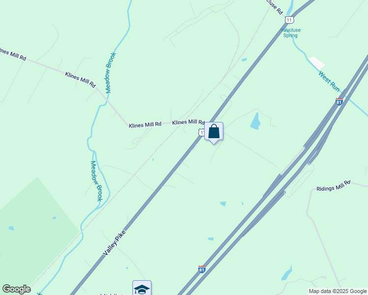map of restaurants, bars, coffee shops, grocery stores, and more near 6836 Valley Pike in Middletown