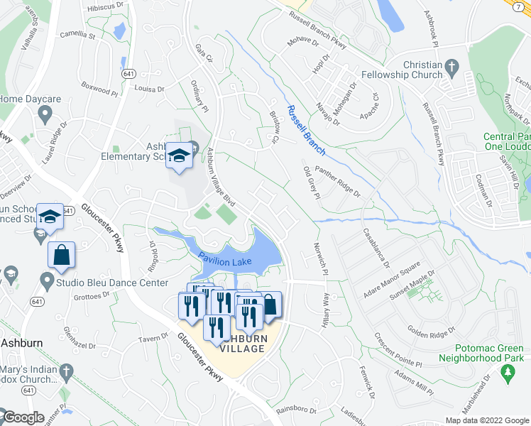 map of restaurants, bars, coffee shops, grocery stores, and more near 44178 Shady Glen Terrace in Ashburn