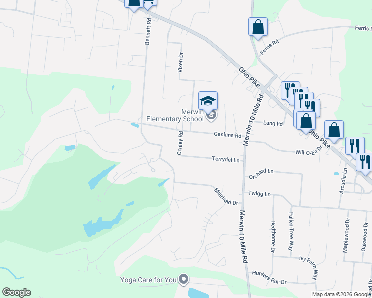 map of restaurants, bars, coffee shops, grocery stores, and more near 1024 Terrydel Lane in Cincinnati