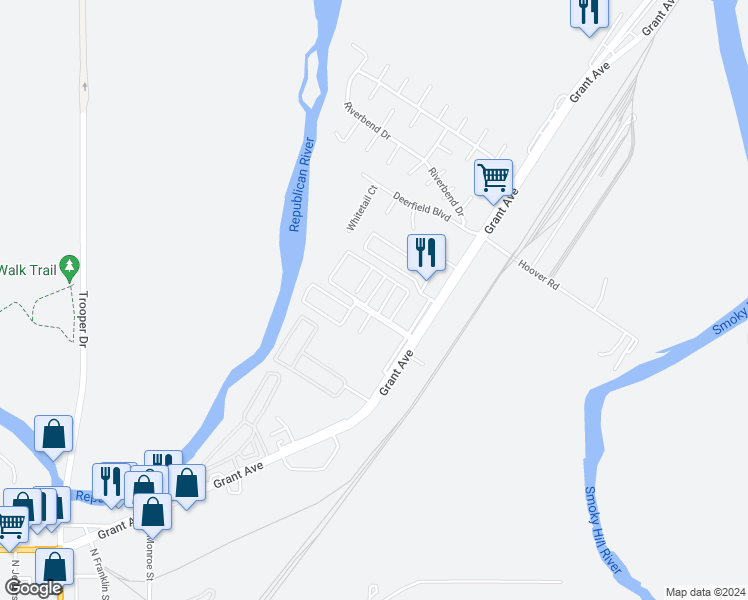 map of restaurants, bars, coffee shops, grocery stores, and more near 50 Fuller Circle in Junction City