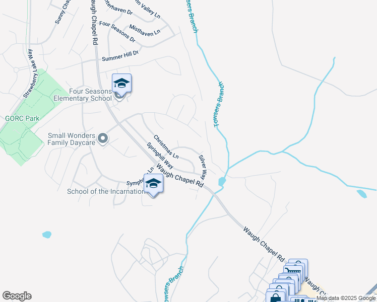 map of restaurants, bars, coffee shops, grocery stores, and more near 2317 Silver Way in Gambrills