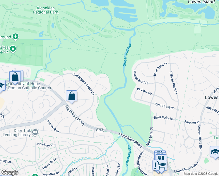 map of restaurants, bars, coffee shops, grocery stores, and more near 47182 Chambliss Court in Sterling