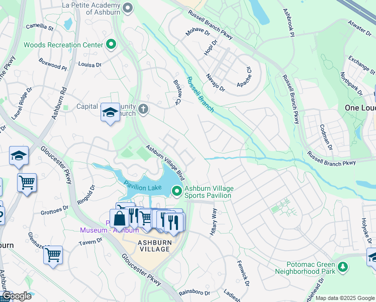 map of restaurants, bars, coffee shops, grocery stores, and more near 20432 Cool Fern Square in Ashburn