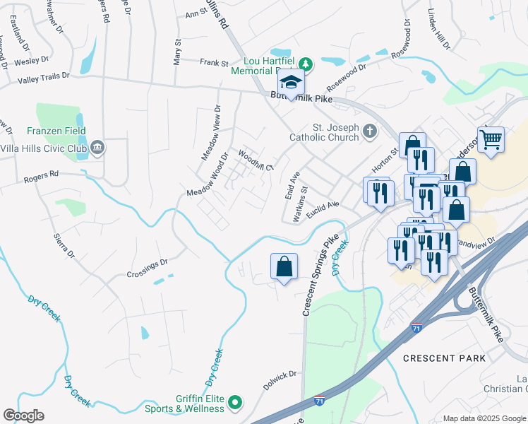 map of restaurants, bars, coffee shops, grocery stores, and more near 2554 Enid Avenue in Crescent Springs