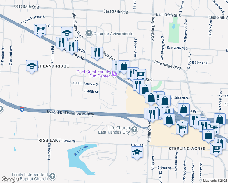 map of restaurants, bars, coffee shops, grocery stores, and more near 4021 Hedges Avenue in Kansas City