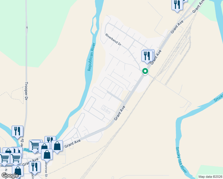 map of restaurants, bars, coffee shops, grocery stores, and more near 56 Fuller Circle in Junction City