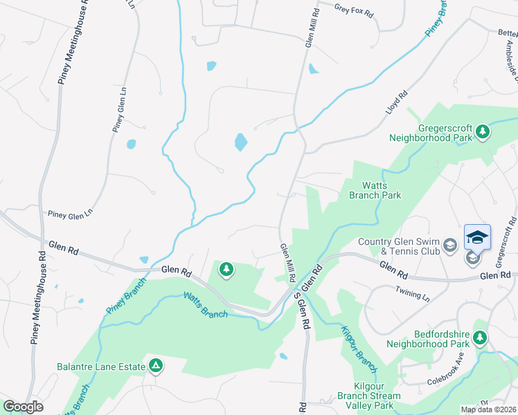 map of restaurants, bars, coffee shops, grocery stores, and more near 11800 Glen Mill Road in Potomac