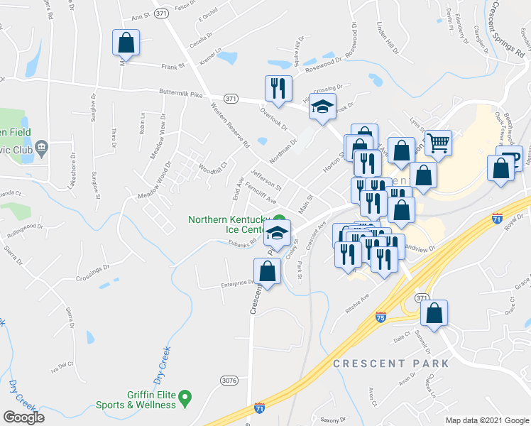 map of restaurants, bars, coffee shops, grocery stores, and more near 683 Euclid Avenue in Crescent Springs