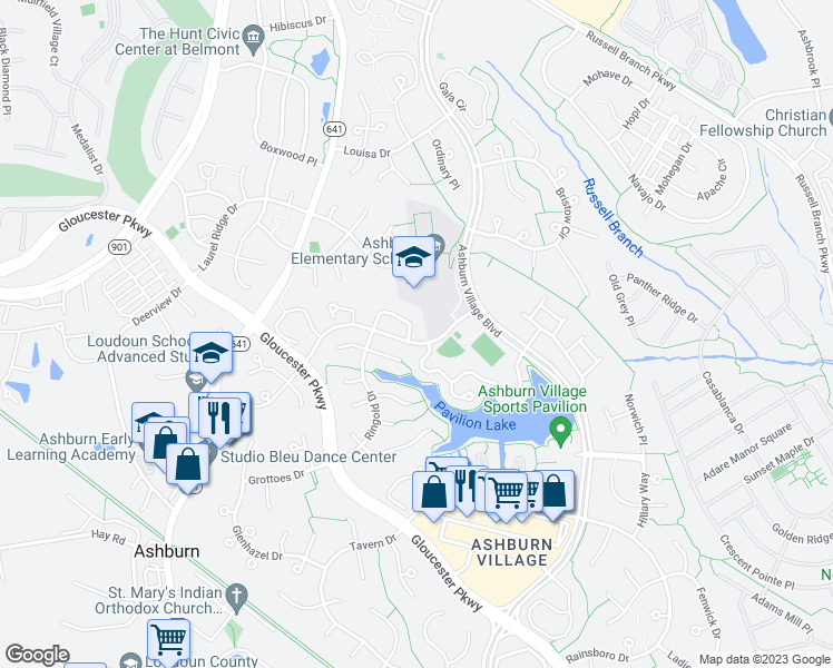 map of restaurants, bars, coffee shops, grocery stores, and more near 44056 Aberdeen Terrace in Ashburn