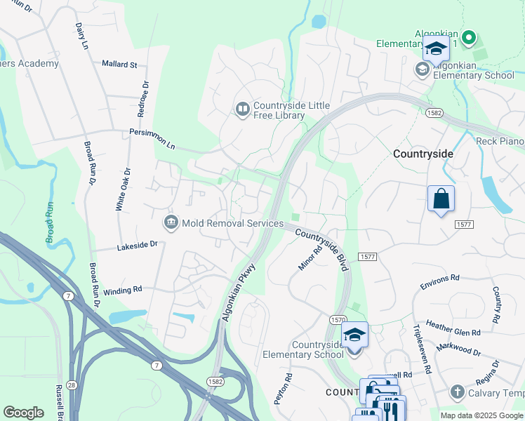 map of restaurants, bars, coffee shops, grocery stores, and more near 15 Alden Court in Sterling