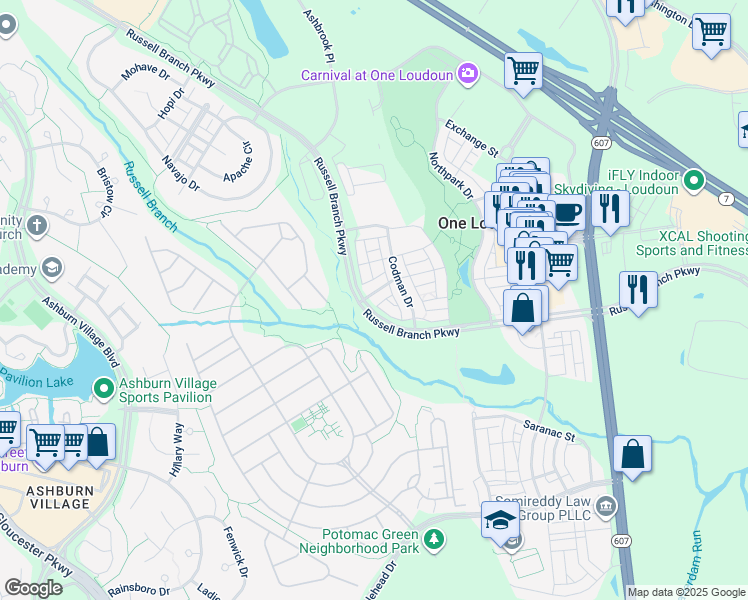 map of restaurants, bars, coffee shops, grocery stores, and more near 44501 Yarmouth Drive in Ashburn