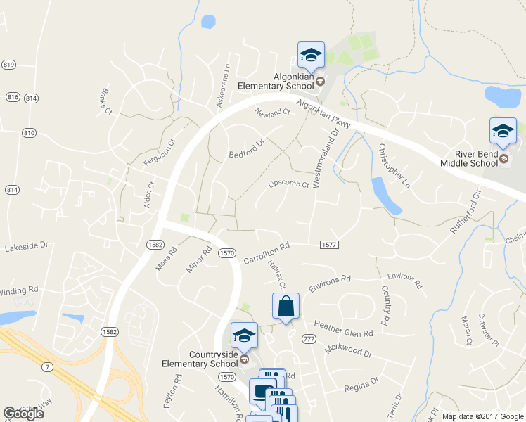 map of restaurants, bars, coffee shops, grocery stores, and more near 25 Lipscomb Court in Sterling