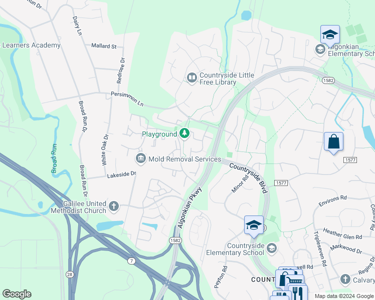 map of restaurants, bars, coffee shops, grocery stores, and more near 42 Alden Court in Sterling