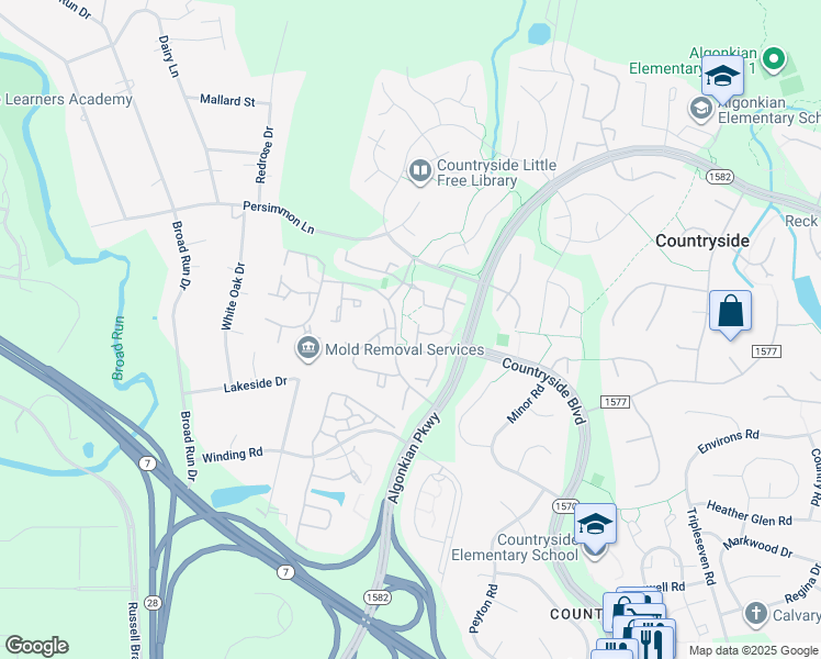 map of restaurants, bars, coffee shops, grocery stores, and more near 42 Alden Court in Sterling
